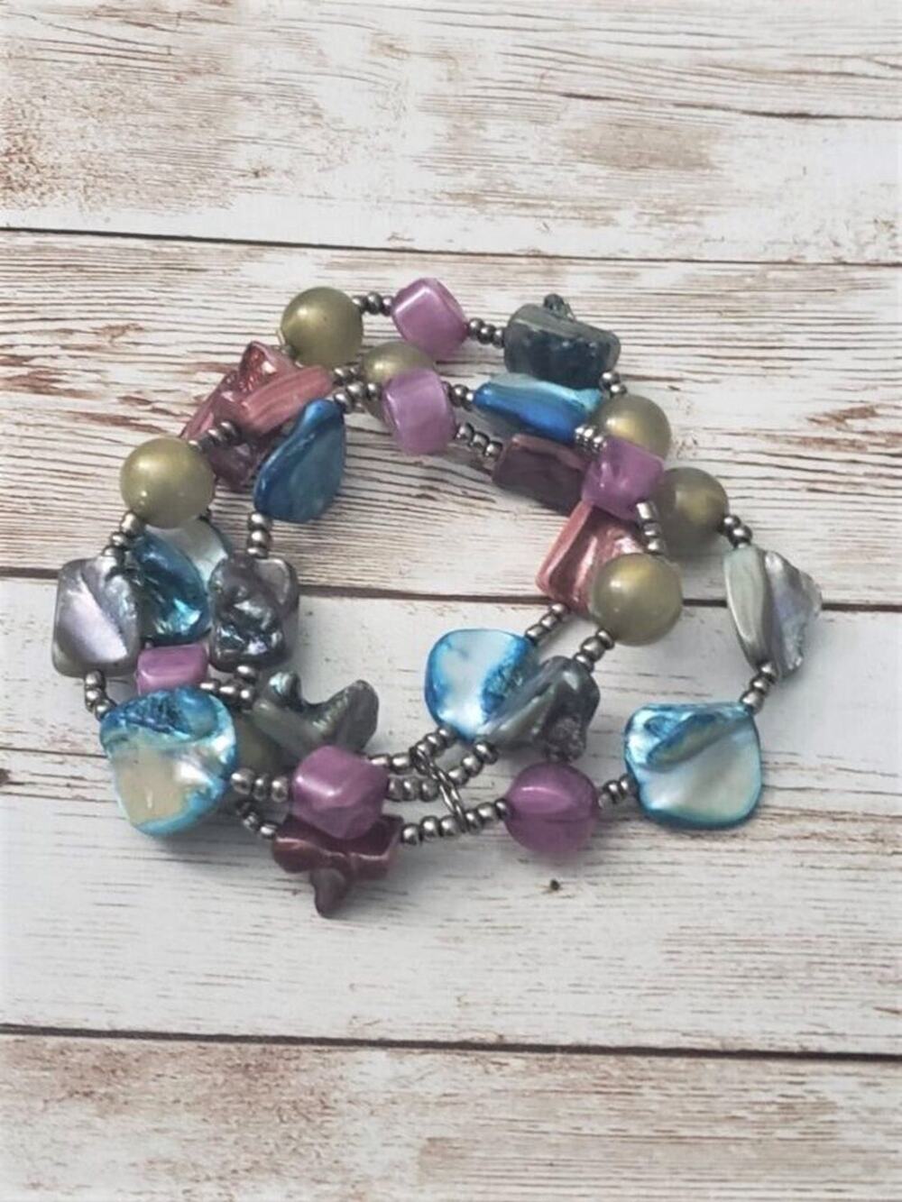 Vintage Bracelet / Bangle - Three Strand Multi Color